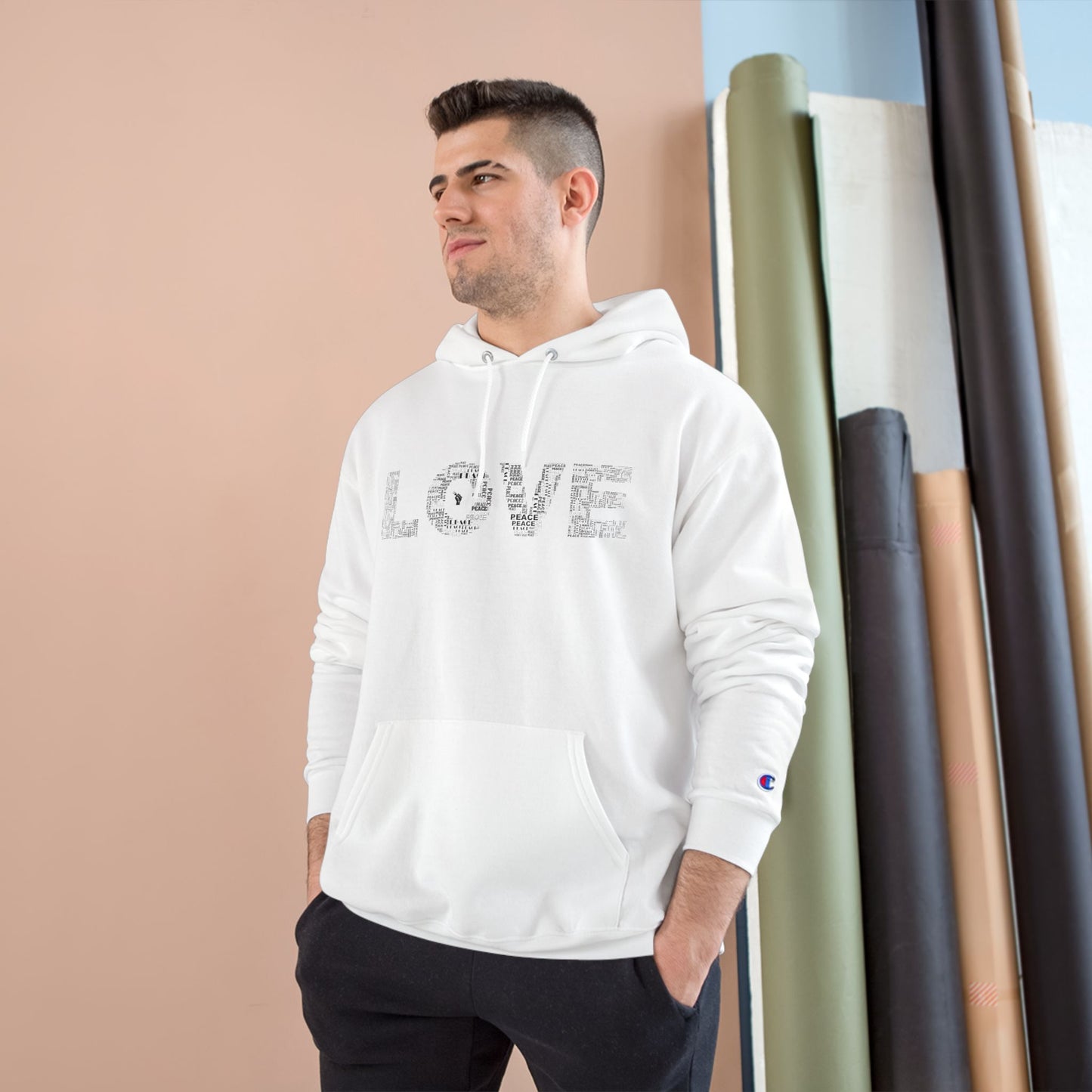 'Peace inside LOVE' Graphic Champion Hoodie with MacroBites Back Logo